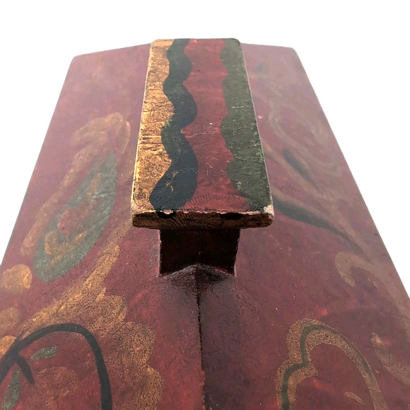 Pier 1 Imports Decorative Wooden Box w/ Lid Red Gold Hand-Painted Mantel Dresser - Picture 9 of 16